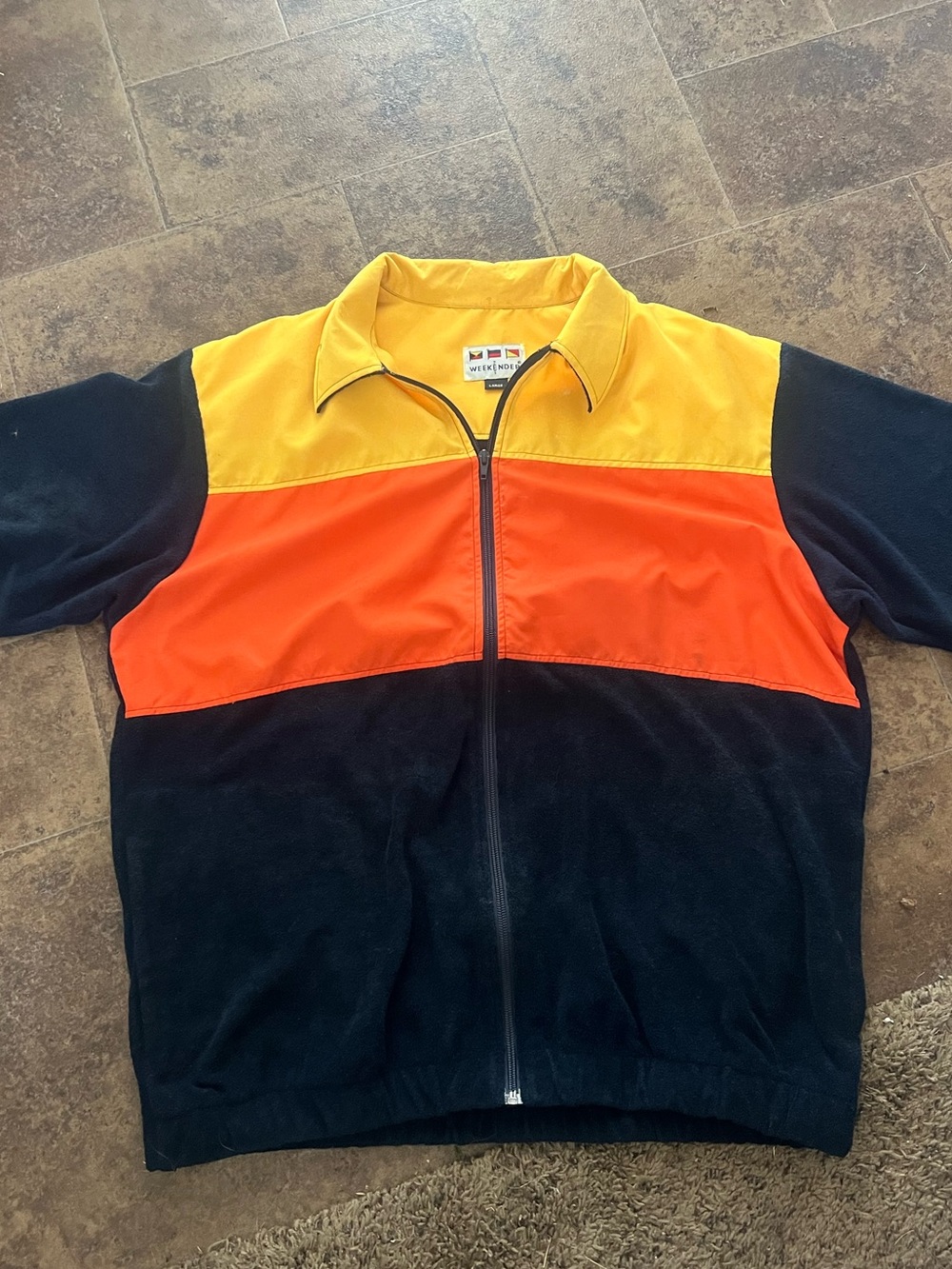 Vintage 80's Weekenders Short Sleeve Zip Polo in Yellow, Orange, and Black L